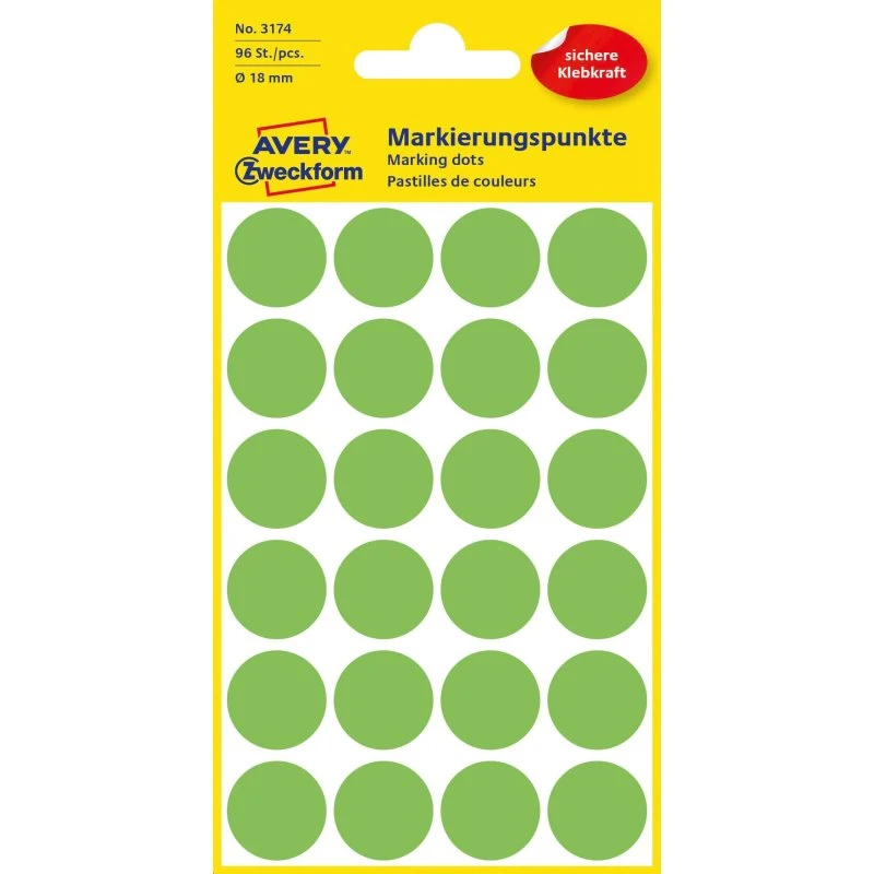 Avery Zweckform Pastilles Adhésives Vert Fluorescent 18 mm (96)