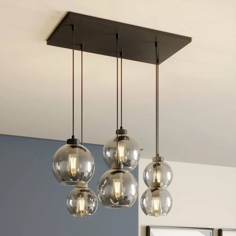 Euluna TK Lighting Suspension Cubus Graphite - 6 Lampes Verre