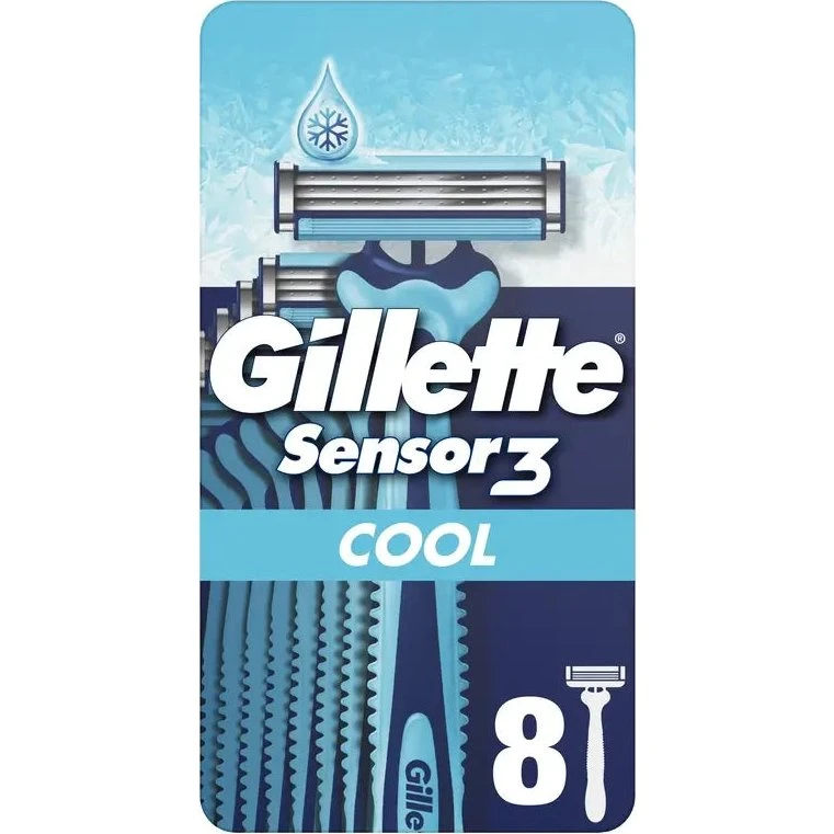 Gillette Sensor3 Cool Rasoir Jetable 8 pcs Bande Lubrifiante à l'Eucalyptus